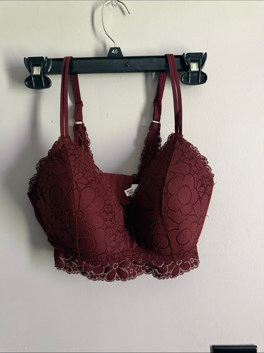 aerie Burgundy Floral Lace Longline Bralette